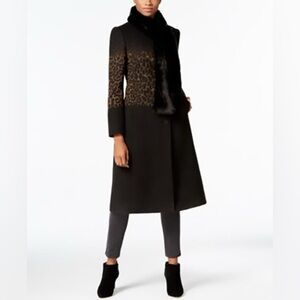 NWT Jones New York Black and Leopard Print Long Maxi Coat